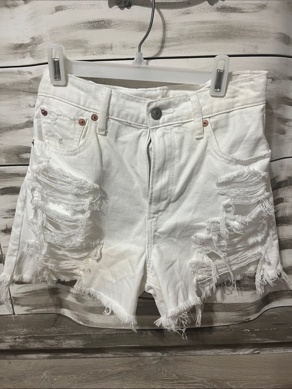 American Eagle Outfitters White Distressed Frayed Denim Shorts